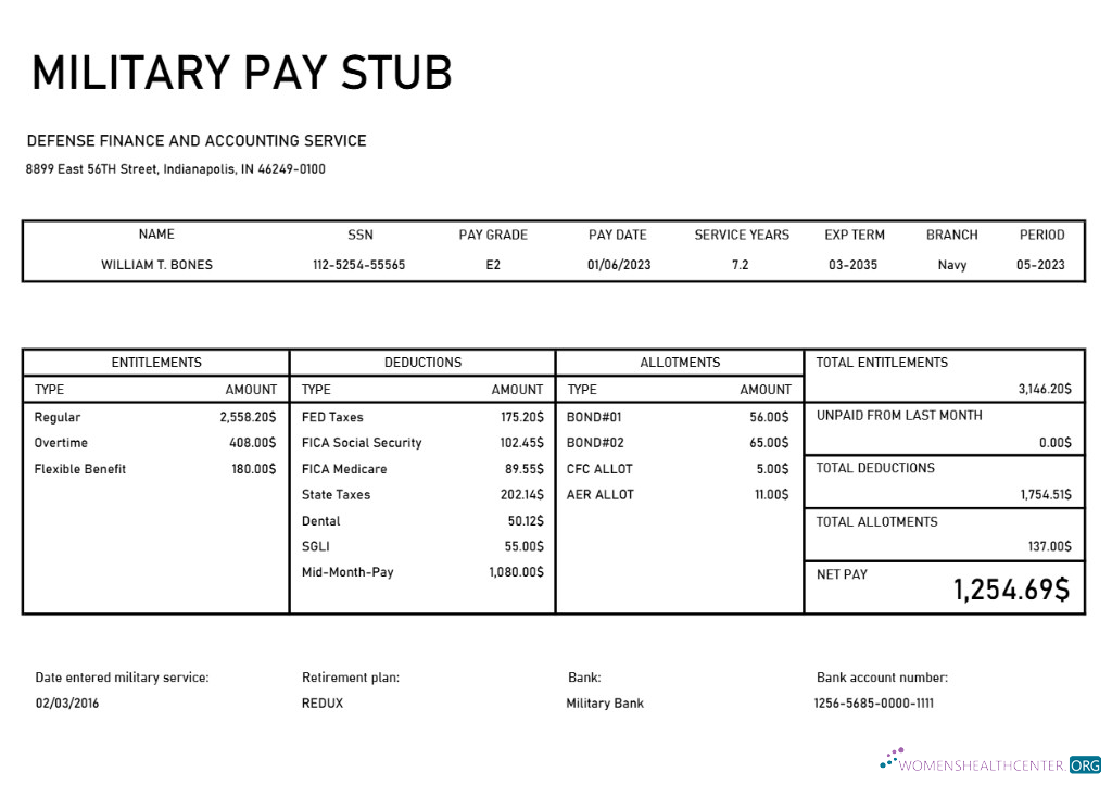 Download Military Pay Stub Template in Excel and PDF formats Photoshop template